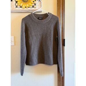 Quince 100 Mongolian Cashmere Ribbed Crewneck Sweater Light Brown Size S